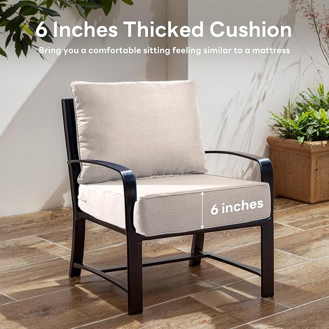 6" Thicker Outdoor Chair Cushion 7 Sets - 24" *24" *6" Waterproof Patio Furniture Cushions with Removable Cover, 28D High Density Sponge Filling Thicken Outdoor Patio Cushions - Beige