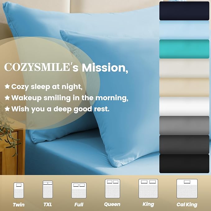 California King Sheet Set - Luxury 4 Piece Breathable Soft Sheets for King Size Bed, 16" Deep Pocket Wrinkle Free Cooling Bedding Sheet and Pillowcase Set Cal King Size, Sky Blue