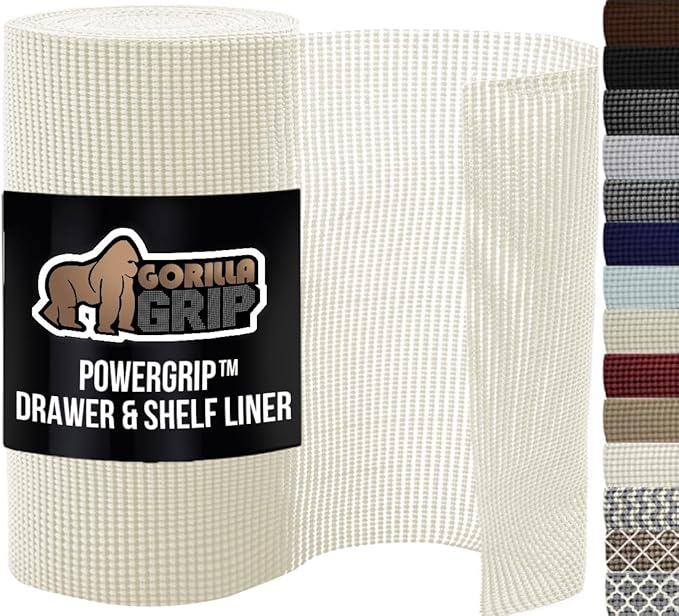 GORILLA GRIP powerGRIP Drawer Shelf and Cabinet Liner, Thick Strong Hold, Non-Adhesive Liners Protect Kitchen Cabinets and Cupboard, Bathroom Drawers, Easy Install, Breathable Mat, 20" x30' Snow White