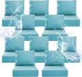 6" Thicker Outdoor Chair Cushion 10 Sets - 24" *24" *6" Waterproof Patio Furniture Cushions with Removable Cover, 28D High Density Sponge Filling Thicken Outdoor Patio Cushions - Turquoise