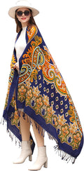 DANA XU 100% Merino Wool Pashmina Shawl for Women 96"x43", Oversized Cashmere Wrap with Tassels, Floral Travel Blanket Cape