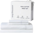 100% Natural Cotton Bed Sheets | 500 TC Single-Ply Sateen Weave Full Size Sheets | Soft, Breathable, Hypoallergenic Solid 4-Piece Bedding with Deep Pocket Fitted, Flat, Pillowcase | White