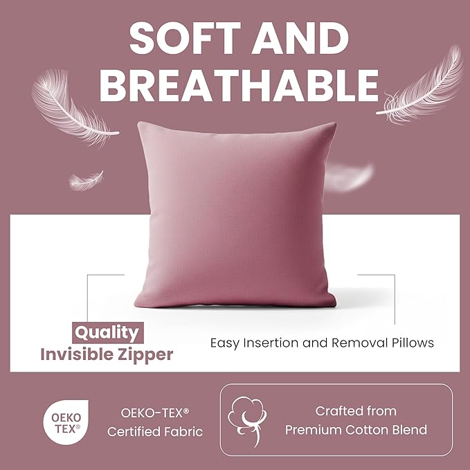 Haven & Glow Decorative Throw Pillow Cover – Square Cushion Case with Zipper | Modern Sofa, Couch & Bed Accent Pillow Covers for Living Room, Bedroom & Home Decor | 18 x 18 inches – Violet – 2 Pack
