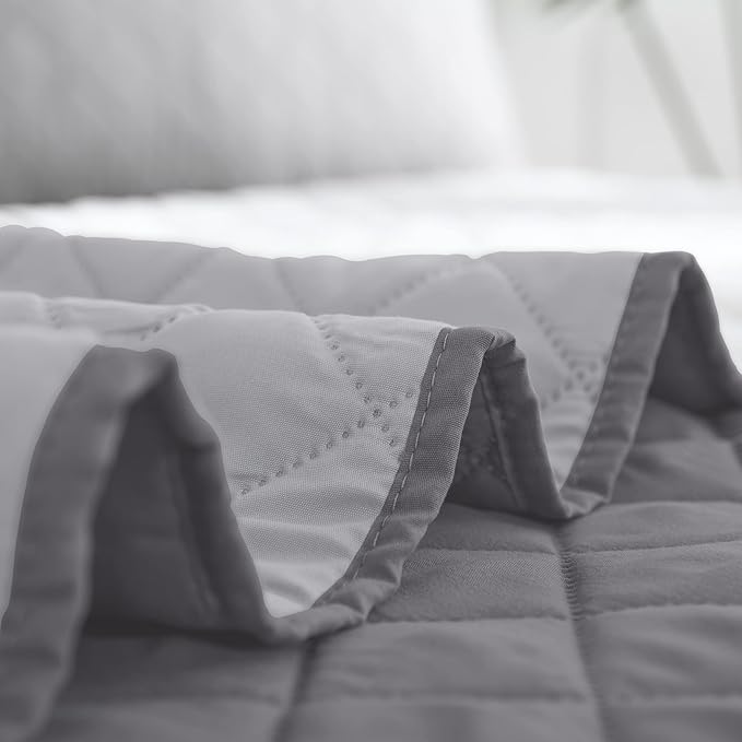 Easy-Going Twin Size Reversible Quilt Set with 1 Quilt and 1 Pillow Shams, Soft Bed Quilt Cover, Water Resistant Lightweight Microfiber Bedspread, Stain Resistant, Gray/Light Gray