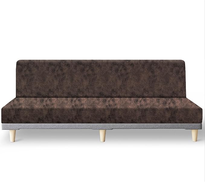 molasofa Leather Like Stretch Futon Slipcover Armless Futon Bed Sofa Cover Furniture Protector with Elastic Bottom, Soft and Washable Futon Cover for Sofa Bed Stay in Place（X Larger，Brown）