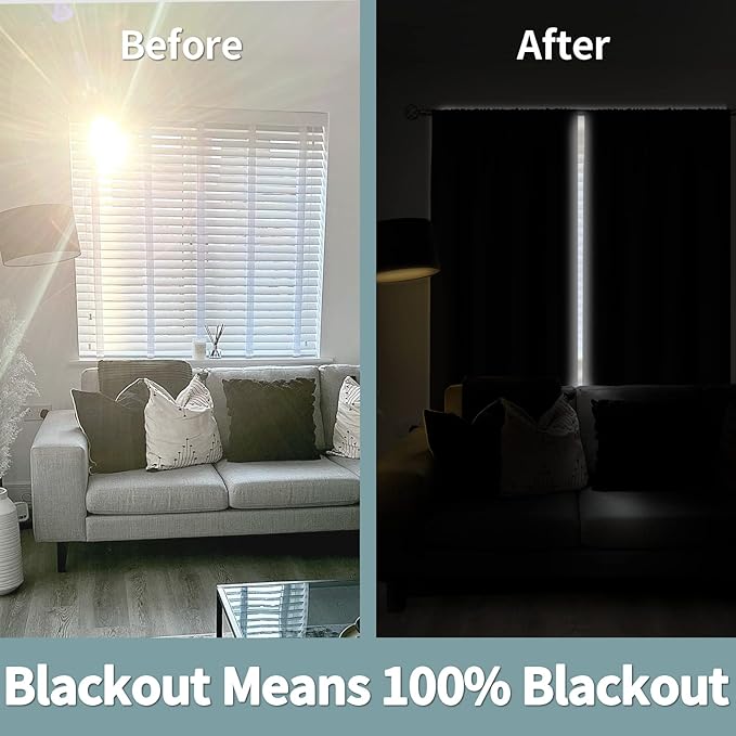 BGment Black Black Out Curtains for Bedroom Window 2 Panels Set, Bedroom Curtains Double Layer 100% Room Darkening Thermal Insulated Rod Pocket Window Drapes, Each 52 x 54 Inch,