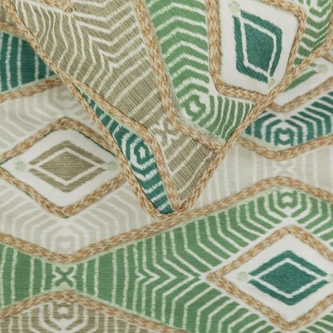 The HomeCentric King/Queen/Twin Green Designer King 90"x18" Bed Runner with Pillow Cover, Aztec, Jute Embroidery, Quilted, Tassels, Jute, Moroccan & Tribal Bed Scarf on Cotton Fabric - Chantico