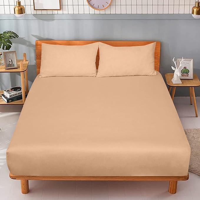 ROYALE LINENS 300 Thread Count 100% Long Staple Combed Cotton Fitted Sheet California King - Super Soft Deep Pocket Bottom Sheet - Fitted Sheets Only - Elastic Sheets (Cal King, Sand)