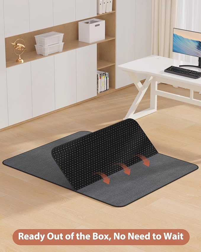 Blvornl Office Chair Mat for Hardwood Floor and Low Pile Carpet, 45" x 53" Corduroy Surface Desk Rolling Chair Mat for Hard Floors, Heavy Duty Carpeted Floor Protector Rug for Home Office, Dark Grey