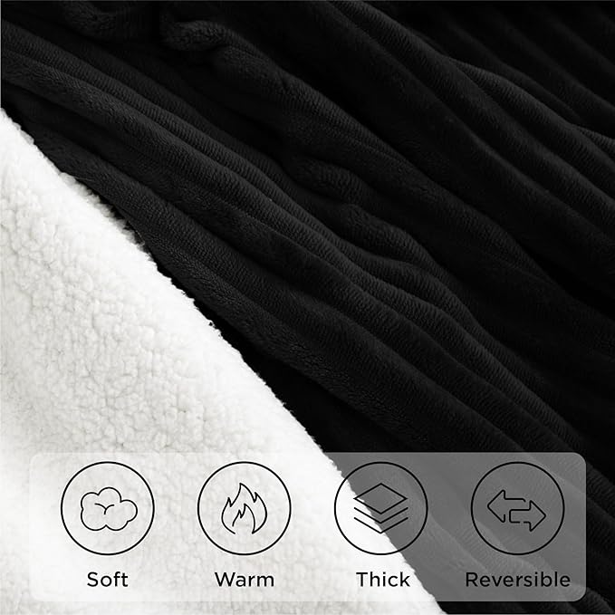 Sherpa Blankets King Size - Fleece King Size Blanket for Bed, Soft and Warm Throw Blanket for Winter, 108" x 90", Black
