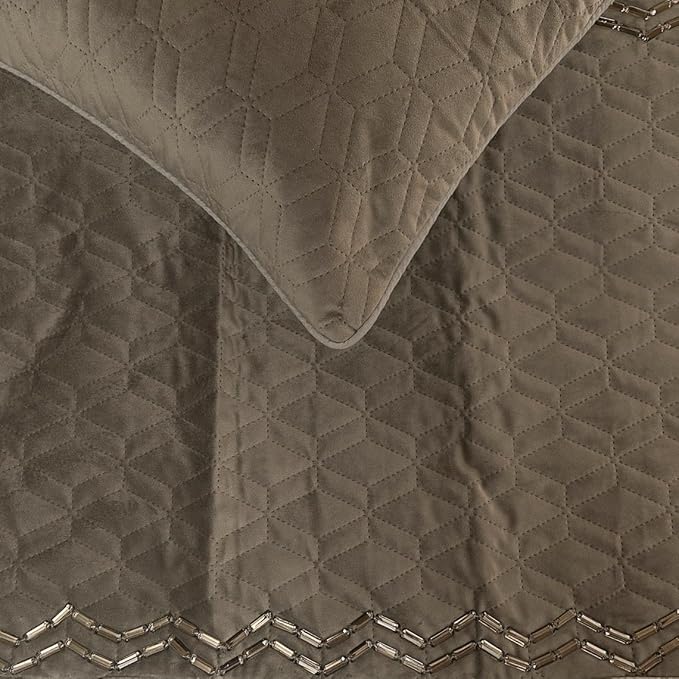 The HomeCentric King Queen Twin Gray Handmade Full 68"x18" Bed Runner with Pillow Cover, Quilted & Crystals Bed Scarf on Velvet Fabric - Grey Diamond Symphony