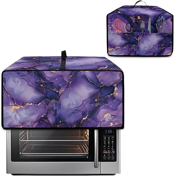 Convection Oven Dust Cover with Pockets, Easy to Clean, Electric Appliance Protector Smart Microwave Oven Cover for Countertop, S, 14.5 x 18.5 x 9 Inches, Violet Gold Marble
