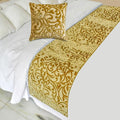The HomeCentric King/Queen/Twin Beige Gold Decorative Bed Runner CA King 86"x18" Bed Runner with One Pillow Cover, Cut Velvet, Beaded Bed Scarf on Velvet Fabric - Serene Symphony