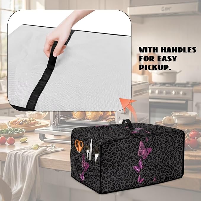 Butterfly Leopard Print Microwave Oven Dust Cover Heavy Duty Microwave Oven Cover Foldable Dust-Proof Kitchen Machine Covers Case Protections for Toaster Oven, S
