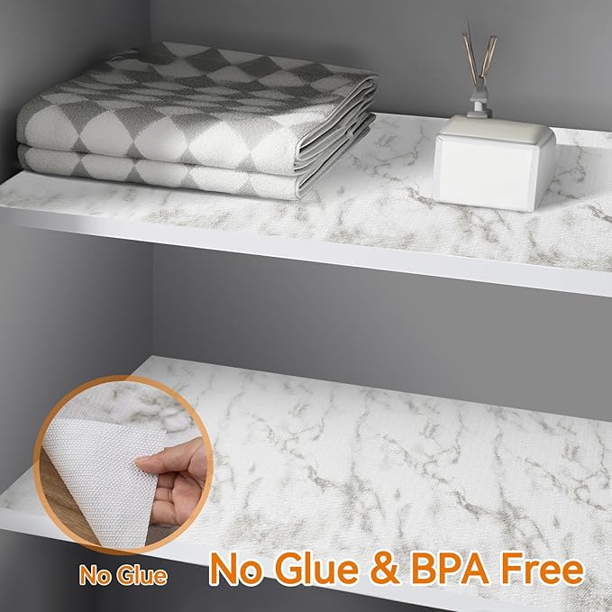 Shelf and Drawer Liner for Kitchen Cabinets Non-Adhesive, Strong Grip Non-Slip Thickened Cabinet Liners for Shelves, Waterproof Mats for Dresser Cupboard, Marble, 24 in x 20 Feet