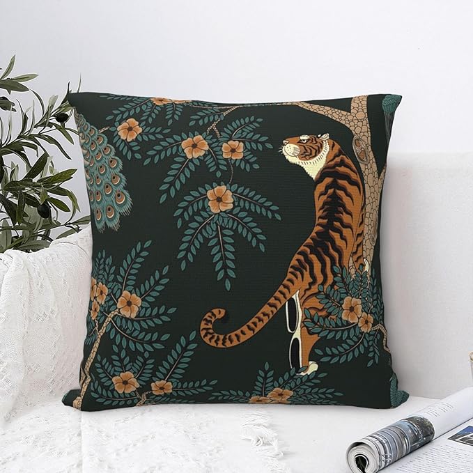 NBFKDO Pillow Cover,Tiger and Peacock (1) Throw Pillow Case Modern Cushion Cover Square Pillowcase Decoration for Sofa Bed Chair Car