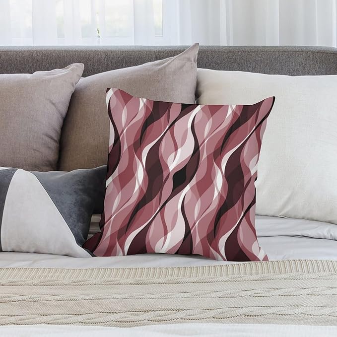 Burgundy Throw Pillow Covers Modern Abstract Ombre Burgundy Striped Decorations for Bedroom Living Room Farmhouse Sofa Pillows Bed Couch 16x16 Inch