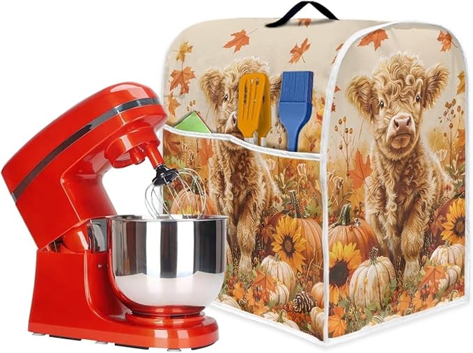 Highland Cow Stand Mixer Cover 6-8 Quart Pumpkin Kitchen Appliance Covers Dust Protection Universal for Pressure Cooker Air Fryer Fall Kitchen Decoration for Home Gift for Friends