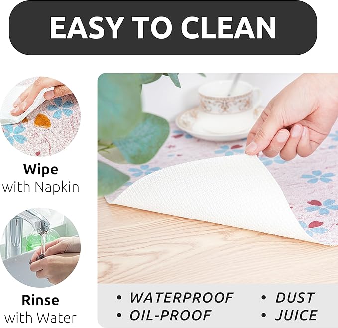 RAY STAR 18X96 Inch Shelf Liner for Kitchen Cabinets, Non-Adhesive Cabinet Liner Washable, PVC Drawer Liner for Dresser Non-Slip Bathroom (Blue-Floral)(2 Roll)