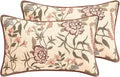ISAENNE Design Linen Vintage Throw Pillow Covers 12"x20" Pack of 2, Rectangle Cushion Covers with Blue Pink Flowers Green Leaves Pattern Decoration Pillowcases for Bed,Living Room,Outdoor,Car
