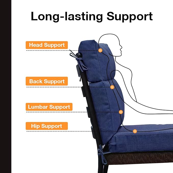 Outdoor High Back Chair Cushion Seat Pads, 44 x 21 Inch Water-Repellent & Fade-Resistant Patio Furniture Cushions with Ties for Adirondack, Rocking Chairs, Navy