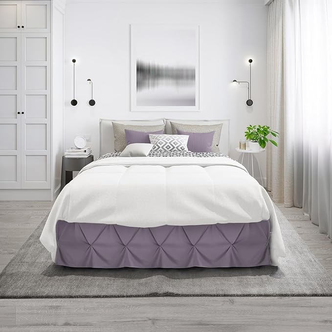 Nestl Grayish Purple Bed Skirt King Size, Pinch Pleat King Bed Skirt, 14" Inch Drop King Bedskirt, Hotel Quality Purple Bed Skirts, Microfiber Bedskirt for King Bed, Grayish Purple King Bed Skirt