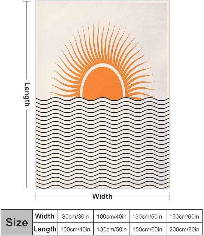 Abstract Sunset Throw Blanket, Boho Mid Century Geometric Minimalist Aesthetic Wave Sunrise Soft Warm Blankets for Couch Bedroom Sofa Office, 30"x40"