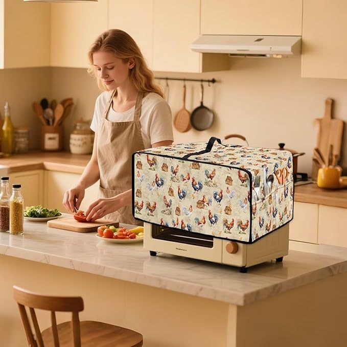 Rooster Chicken Chick Print Waterproof Toaster Oven Cover Heavy Duty Microwave Oven Dust Cover Dust-Proof Universal Kitchen Machine Covers Suitable for Most Microwave Ovens, S