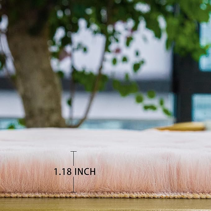 Pink Fluffy Round Rugs 6ft Large Circle Washable Faux Rabbit Shaggy Fur Rugs for Bedroom Living Room Nursery Rug Home Décor