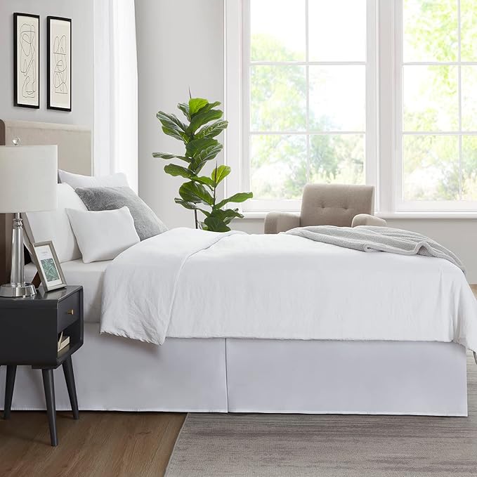 Nestl White Full XL Bed Skirt - Full XL Size Bed Skirt 14 Inch Drop - Brushed Microfiber Bed Skirts - Hotel Quality Pleated Bed Skirt - Shrinkage & Fade Resistant