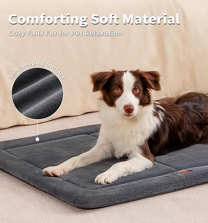 MADE 4 PETS Dog Crate Pad Bed for Large Dogs, Washable & Reversible, Anti-Slip Kennel Mat for Cozy Sleeping, Soft Fluffy Dog Bed for Indoor & Outdoor Use, 41"x29", Dark Gray