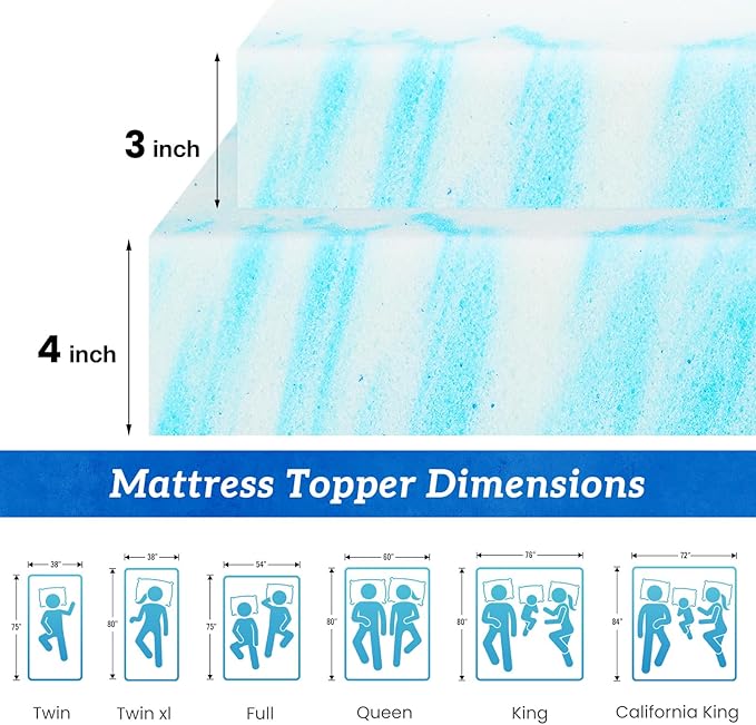 Sweetcrispy Mattress Topper King, 4 Inch Thick Memory Foam Gel Infused Cooling Toppers Pad for King Size Bed, Sleeper Sofa, RV, Camper, CertiPUR US Certified, Ventilated and Breathable