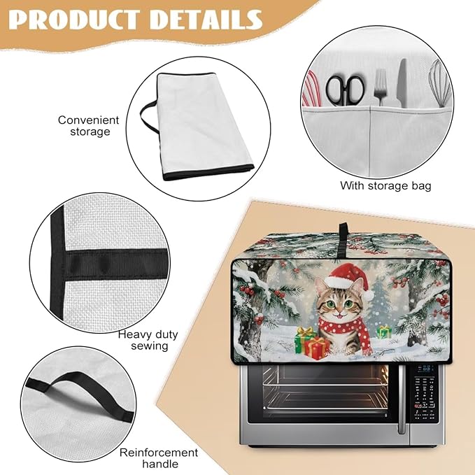 Air Fryer Toaster Oven Dust Cover Dust Protection Countertop Convection Oven Cover Stain-resistant Kitchen Appliance Protector for Christmas Winter, S, Cat Snowy Tree Print
