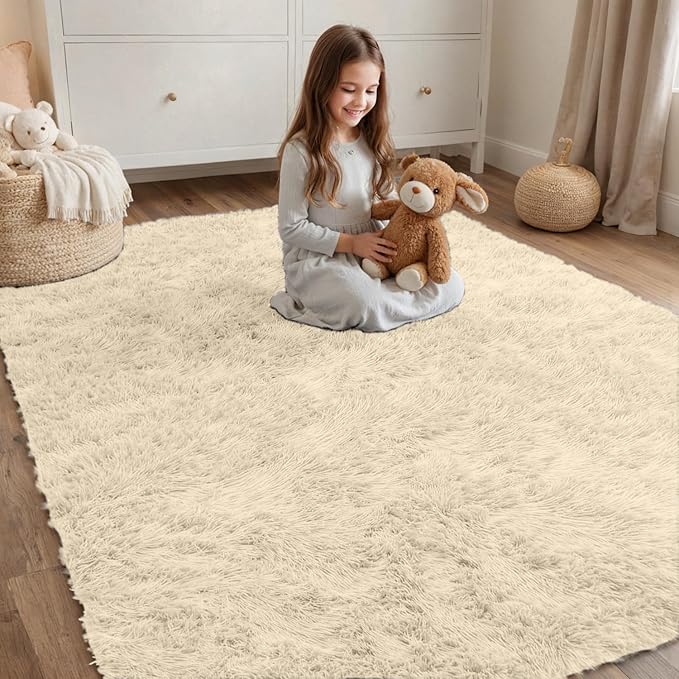 4x6 Area Rugs for Living Room Rug: Soft Fluffy Shag Beige Rugs for Bedroom, Non-Slip Large Fuzzy Plush Rug Indoor Floor Carpet for Nursery Kids Boys Girls Room, Dorms, Playroom, Modern Home Decor