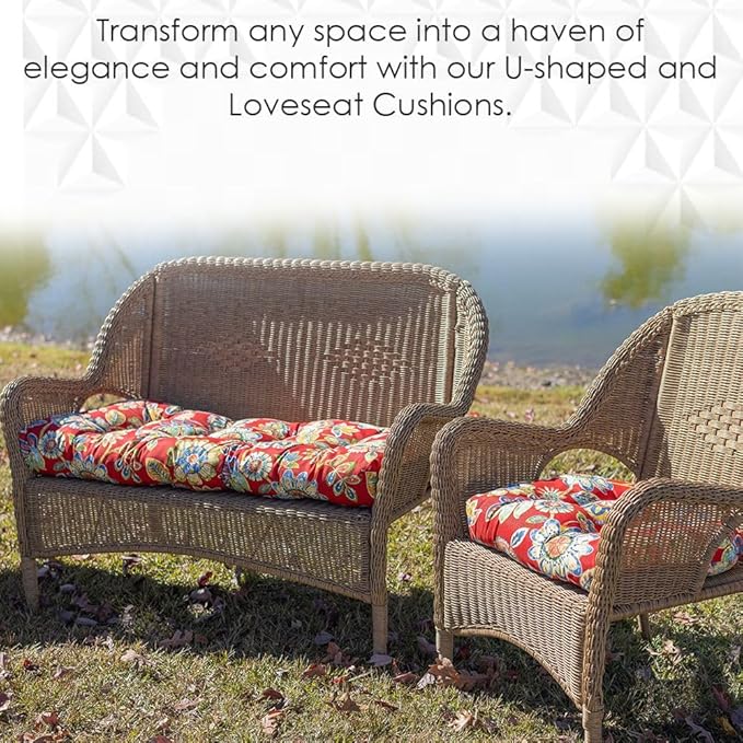 RSH DECOR: Tufted U-Shape Wicker Seat Cushions Set of 2 | 19” x 19” | All-Weather Spun Fabric | Water-Resistant | Outdoor Chair Cushions for Patio Furniture | Beachcrest Caviar