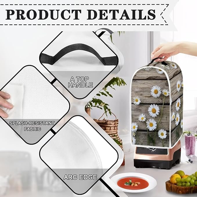 Talayituse Daisy Wood Print Blender Dust Cover, Fingerprint Protection Cover for Stand Mixer or Coffee Machine, Home Kitchen Appliance Covers for Stain Dust Resistant Supplies