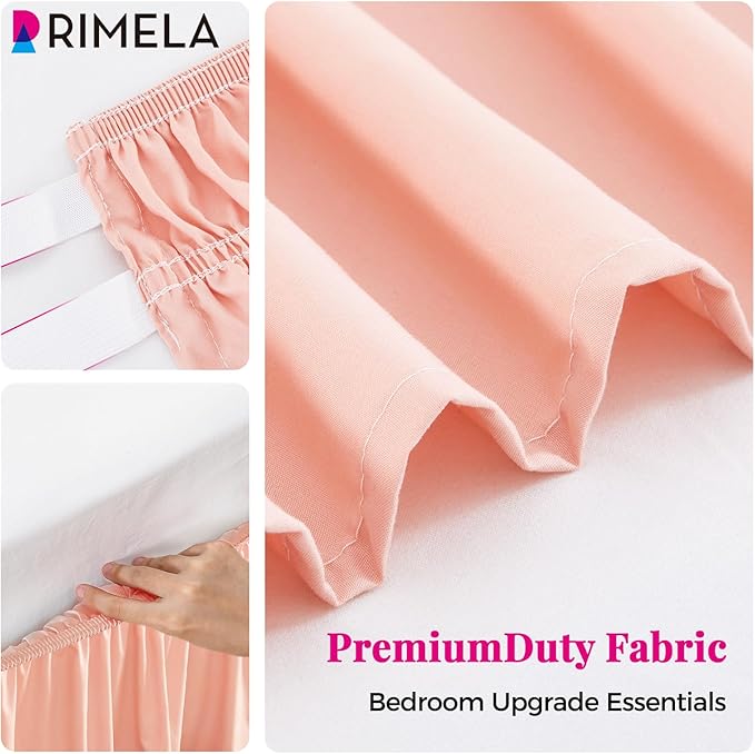 RIMELA Peachy Coral Bed Skirt King Size 15 Inch Drop, Elastic Bed Skirting for Bed Base and Frame, Bedding Dust Ruffle Easy to Install, Wrap Around Adjustable Bedskirt