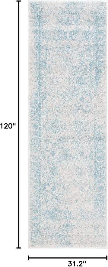 SAFAVIEH Adirondack Collection Runner Rug - 2'6" x 10', Ivory & Light Blue, Distressed Vintage Floral Design, Non-Shedding & Easy to Clean, Ideal for Hallway, Foyer, Entryway, Bedroom (ADR109L)