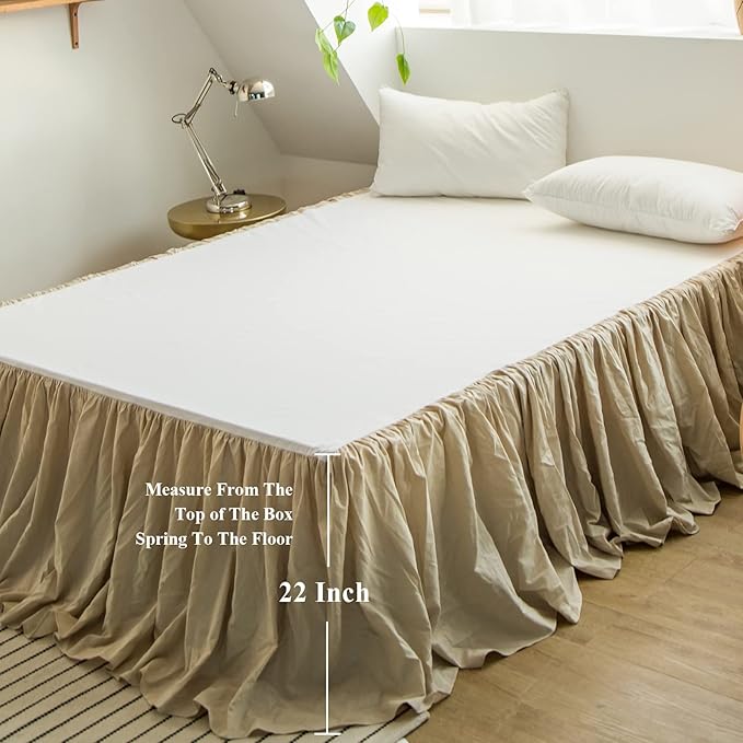 BISELINA French Linen Bed Skirt with Pleated Frills 22-Inch Tailored Drop Natural Flax Cotton Blend Dust Ruffle Soft Cozy Farmhouse Bedding (22" King, Linen)