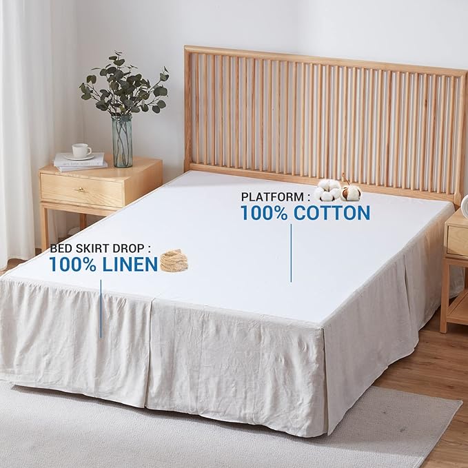 Simple&Opulence Belgian Linen Bed Skirt with Classic 22 inch Tailored Drop Dust Ruffle, Easy Fit Breathable Premium Natural Flax - Basic Linen, Queen
