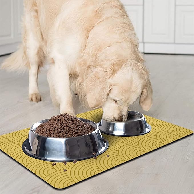 Dog Food Mat for Floors, Absorbent and Quick-Drying Pet Cat Food Mat,Anti-Fouling and Easy-to-Clean Pet Feeding Mat,Dog Bowl Mats for Messy Drinking Water Bowls.12x20inch Boho Style
