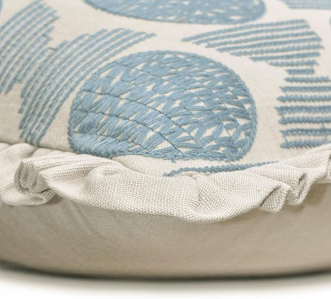 The HomeCentric King/Queen/Twin Blue Decorative Bed Runner King 90"x18" Bed Runner with Two Pillow Cover, Embroidery, Ruffles Bed Scarf on Linen Fabric - Ellara Blue