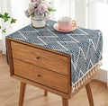 Simple Bedside Table Tassel Cover Cloth, Nightstand Tablecloth Cover Towel, Suitable for Bedside Table TV Microwave Washing Machine Refrigerator Dust Cover (15.7 * 35.4 inches,Geometric Blue)
