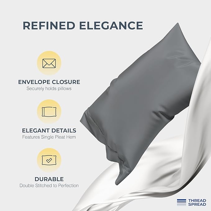 THREAD SPREAD 100% Egyptian Cotton Sheets Bed Set - 1500 Luxury High Thread Count Bed Sheets, Soft, Cooling, Sateen Weave, 17" Deep Pocket Bedsheet - 4 PC, California King Dark Grey