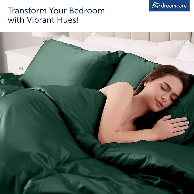 DREAMCARE Queen Size Sheets - Cooling Bed Sheets - 4pcs Set - up to 15" Deep Pocket Queen Sheet Set - Sheets Queen Size Bed - Soft & Long Lasting 100% Fine Microfiber with Side Pocket - Emerald Green