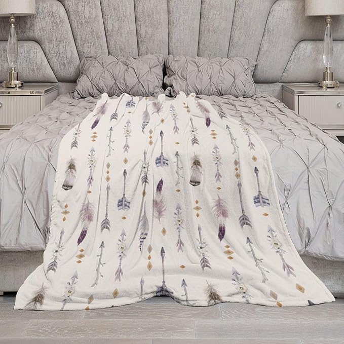 Boho Tribe Blanket, Bohemian Aztec Ethnic Tribe Native Tribal Arrows Feathers Print Pattern Throw Blanket for for Chair Bed Sofa Couch 50"x60"