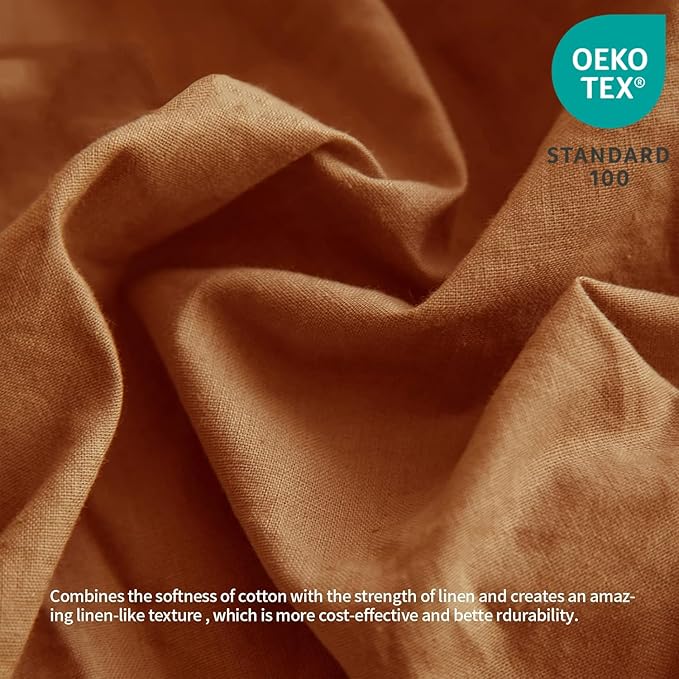 BISELINA French Linen Bed Skirt with Pleated Frills 14-Inch Tailored Drop Natural Flax Cotton Blend Dust Ruffle Soft Cozy Farmhouse Bedding (14" Queen, Rust)
