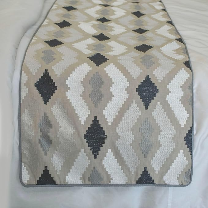 The HomeCentric King/Queen/Twin Beige Decorative Bed Runner Full 68"x18" Bed Runner Without Pillow Cover, Embroidery,Aztec Bed Scarf on Linen Fabric - Thread Tale