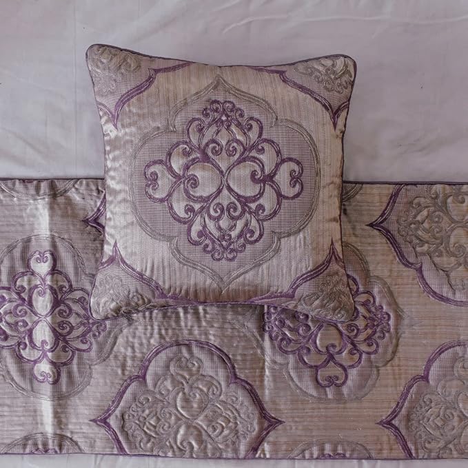 The HomeCentric King/Queen/Twin Purple Decorative Twin 53"x18" Bed Runner Without Pillow Cover, Damask & Quilted Bed Scarf on Jacquard Fabric - Embre Purple