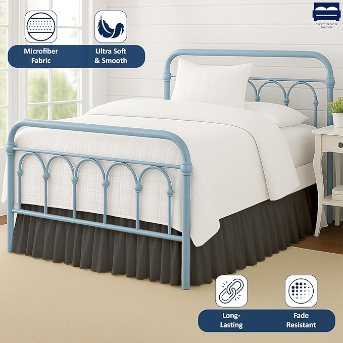 Cottingon Bed Skirt Twin 22" Drop with Split Corners, 100% Microfiber Soft and Stylish, Dust Ruffle with Platform, Dark Grey